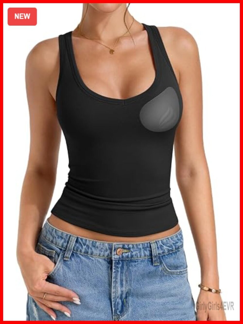 Women's Padded Tank Top Scoop Neck Double Lined Sleeveless with Built in Bra